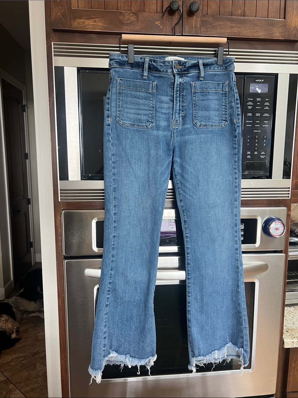 HIDDEN HAPPI DENIM HIGH RISE FRAYED HEM FLARED LEG BLUE JEANS STRETCH SIZE 30